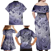 Personalised Aloha King Kamehameha Spirits Family Matching Off Shoulder Maxi Dress and Hawaiian Shirt Violet Special LT9 - Polynesian Pride