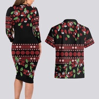 Fiji Masi Bula Tagimoucia Flowers Couples Matching Long Sleeve Bodycon Dress and Hawaiian Shirt
