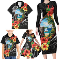 Hafa Adai Guam Family Matching Long Sleeve Bodycon Dress and Hawaiian Shirt Guahan Seal Chamorro Stones Tribal LT9 - Polynesian Pride