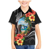Hafa Adai Guam Family Matching Mermaid Dress and Hawaiian Shirt Guahan Seal Chamorro Stones Tribal LT9 Son's Shirt Black - Polynesian Pride