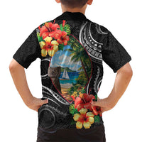 Hafa Adai Guam Family Matching Short Sleeve Bodycon Dress and Hawaiian Shirt Guahan Seal Chamorro Stones Tribal LT9 - Polynesian Pride
