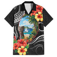 Hafa Adai Guam Family Matching Short Sleeve Bodycon Dress and Hawaiian Shirt Guahan Seal Chamorro Stones Tribal LT9 Dad's Shirt - Short Sleeve Black - Polynesian Pride