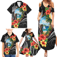 Hafa Adai Guam Family Matching Summer Maxi Dress and Hawaiian Shirt Guahan Seal Chamorro Stones Tribal