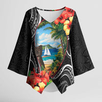 Hafa Adai Guam Kimono Sleeve Blouse Guahan Seal Chamorro Stones Tribal - Polynesian Pride