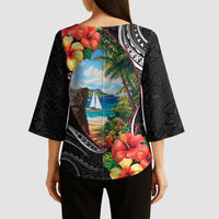Hafa Adai Guam Kimono Sleeve Blouse Guahan Seal Chamorro Stones Tribal - Polynesian Pride