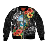 Hafa Adai Guam Sleeve Zip Bomber Jacket Guahan Seal Chamorro Stones Tribal