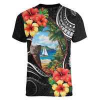 Hafa Adai Guam Women V-Neck T-Shirt Guahan Seal Chamorro Stones Tribal