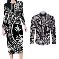 Hafa Adai Guam Inspired Tattoo Couples Matching Long Sleeve Bodycon Dress and Long Sleeve Button Shirt