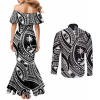 Hafa Adai Guam Inspired Tattoo Couples Matching Mermaid Dress and Long Sleeve Button Shirt