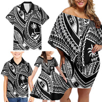 Hafa Adai Guam Inspired Tattoo Family Matching Off Shoulder Short Dress and Hawaiian Shirt