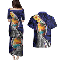 Hafa Adai Guam Seal Latte Stones Artwork Couples Matching Puletasi and Hawaiian Shirt