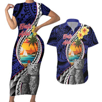 Hafa Adai Guam Seal Latte Stones Artwork Couples Matching Short Sleeve Bodycon Dress and Hawaiian Shirt