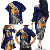 Hafa Adai Guam Seal Latte Stones Artwork Family Matching Off The Shoulder Long Sleeve Dress and Hawaiian Shirt