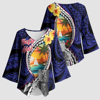 Hafa Adai Guam Seal Latte Stones Artwork Kimono Sleeve Blouse - Polynesian Pride