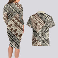 Niho Taniwha Kowhaiwhai Couples Matching Long Sleeve Bodycon Dress and Hawaiian Shirt