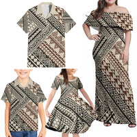 Niho Taniwha Kowhaiwhai Family Matching Off Shoulder Maxi Dress and Hawaiian Shirt