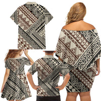 Niho Taniwha Kowhaiwhai Family Matching Off Shoulder Short Dress and Hawaiian Shirt LT9 - Polynesian Pride