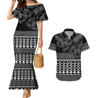 Black Taniko Kowhaiwhai Tukutuku Motif Couples Matching Mermaid Dress and Hawaiian Shirt