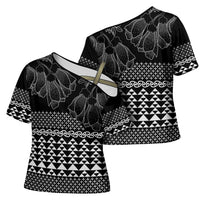 Black Taniko Kowhaiwhai Tukutuku Motif Cross Shoulder Shirt - Polynesian Pride
