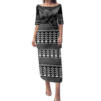 Black Taniko Kowhaiwhai Tukutuku Motif Family Matching Puletasi and Hawaiian Shirt LT9 Mom's Dress Black - Polynesian Pride