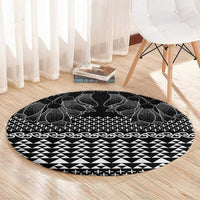 Black Taniko Kowhaiwhai Tukutuku Motif Round Carpet