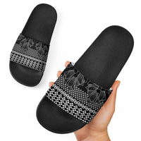 Black Taniko Kowhaiwhai Tukutuku Motif Slide Sandals - Polynesian Pride