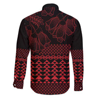 Red Taniko Kowhaiwhai Tukutuku Motif Family Matching Long Sleeve Bodycon Dress and Hawaiian Shirt LT9 - Polynesian Pride