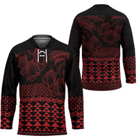 Red Taniko Kowhaiwhai Tukutuku Motif Hockey Jersey - Polynesian Pride