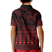 Red Taniko Kowhaiwhai Tukutuku Motif Kid Polo Shirt