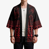 Red Taniko Kowhaiwhai Tukutuku Motif Kimono - Polynesian Pride