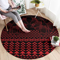 Red Taniko Kowhaiwhai Tukutuku Motif Round Carpet