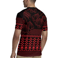 Red Taniko Kowhaiwhai Tukutuku Motif Rugby Jersey