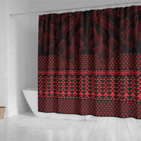 Red Taniko Kowhaiwhai Tukutuku Motif Shower Curtain