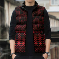Red Taniko Kowhaiwhai Tukutuku Motif Sleeveless Puffer Jacket - Polynesian Pride
