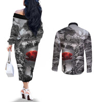 Black ANZAC Day The Battle of Lone Pine Couples Matching Off The Shoulder Long Sleeve Dress and Long Sleeve Button Shirt Kiwi-Kangaroo Soldier Lest We Forget LT9 - Polynesian Pride