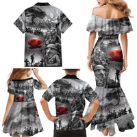 Black ANZAC Day The Battle of Lone Pine Family Matching Mermaid Dress and Hawaiian Shirt Kiwi-Kangaroo Soldier Lest We Forget LT9 - Polynesian Pride