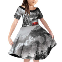 Black ANZAC Day The Battle of Lone Pine Family Matching Off Shoulder Short Dress and Hawaiian Shirt Kiwi-Kangaroo Soldier Lest We Forget LT9 Daughter's Dress Black - Polynesian Pride