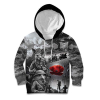 Black ANZAC Day The Battle of Lone Pine Kid Hoodie Kiwi-Kangaroo Soldier Lest We Forget