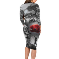 Black ANZAC Day The Battle of Lone Pine Long Sleeve Bodycon Dress Kiwi-Kangaroo Soldier Lest We Forget LT9 - Polynesian Pride