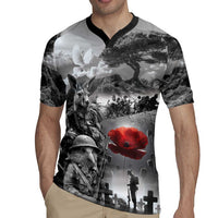 Black ANZAC Day The Battle of Lone Pine Rugby Jersey Kiwi-Kangaroo Soldier Lest We Forget