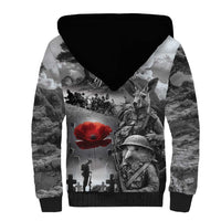 Black ANZAC Day The Battle of Lone Pine Sherpa Hoodie Kiwi-Kangaroo Soldier Lest We Forget