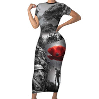 Black ANZAC Day The Battle of Lone Pine Short Sleeve Bodycon Dress Kiwi-Kangaroo Soldier Lest We Forget LT9 Long Dress Black - Polynesian Pride
