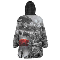 Black ANZAC Day The Battle of Lone Pine Wearable Blanket Hoodie Kiwi-Kangaroo Soldier Lest We Forget