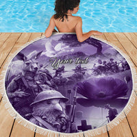 Purple ANZAC Day The Battle of Lone Pine Beach Blanket Kiwi-Kangaroo Soldier Lest We Forget