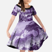 Purple ANZAC Day The Battle of Lone Pine Kid Short Sleeve Dress Kiwi-Kangaroo Soldier Lest We Forget
