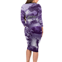 Purple ANZAC Day The Battle of Lone Pine Long Sleeve Bodycon Dress Kiwi-Kangaroo Soldier Lest We Forget LT9 - Polynesian Pride