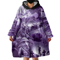 Purple ANZAC Day The Battle of Lone Pine Wearable Blanket Hoodie Kiwi-Kangaroo Soldier Lest We Forget