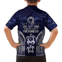 FSM Chuuk States Family Matching Off The Shoulder Long Sleeve Dress and Hawaiian Shirt Micronesia Six 9 One Polynesian Tribal Pattern