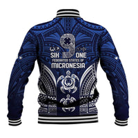 FSM Pohnpei States Baseball Jacket Micronesia Six 9 One Polynesian Tribal Pattern