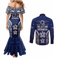 FSM Pohnpei States Couples Matching Mermaid Dress and Long Sleeve Button Shirt Micronesia Six 9 One Polynesian Tribal Pattern